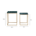 Nest of 2 Green Marble Top Side Tables with Gold Metal Bases | Mandoli