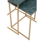 Nest of 2 Green Marble Top Side Tables with Gold Metal Bases | Mandoli