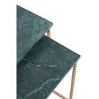 Nest of 2 Green Marble Top Side Tables with Gold Metal Bases | Mandoli