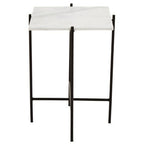 White Marble Square Top Side Table with Sleek Black Iron Base | Mandoli