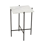 White Marble Square Top Side Table with Sleek Black Iron Base | Mandoli