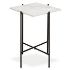 White Marble Square Top Side Table with Sleek Black Iron Base | Mandoli