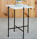 White Marble Square Top Side Table with Sleek Black Iron Base | Mandoli