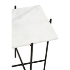 White Marble Square Top Side Table with Sleek Black Iron Base | Mandoli