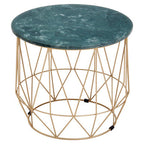 Green Marble Round Top Side Table with Sleek Cage Style Gold Metal Frame | Mandoli