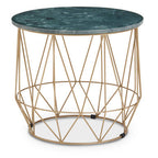 Green Marble Round Top Side Table with Sleek Cage Style Gold Metal Frame | Mandoli