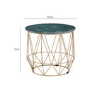 Green Marble Round Top Side Table with Sleek Cage Style Gold Metal Frame | Mandoli