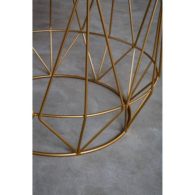 Green Marble Round Top Side Table with Sleek Cage Style Gold Metal Frame | Mandoli