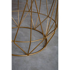 Green Marble Round Top Side Table with Sleek Cage Style Gold Metal Frame | Mandoli