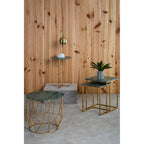 Green Marble Round Top Side Table with Sleek Cage Style Gold Metal Frame | Mandoli