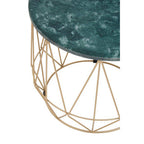Green Marble Round Top Side Table with Sleek Cage Style Gold Metal Frame | Mandoli