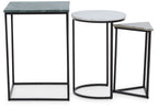 Marble Top Nest of 3 Tables with Black Metal Bases in Assorted Tones and Shapes | Mandoli