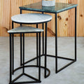 Marble Top Nest of 3 Tables with Black Metal Bases in Assorted Tones and Shapes | Mandoli