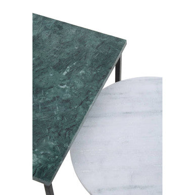 Marble Top Nest of 3 Tables with Black Metal Bases in Assorted Tones and Shapes | Mandoli