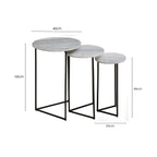 Nest of 3 White Marble Top Side Tables with Black Metal Triangular Bases | Mandoli