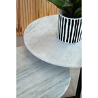 Nest of 3 White Marble Top Side Tables with Black Metal Triangular Bases | Mandoli