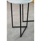 Nest of 3 White Marble Top Side Tables with Black Metal Triangular Bases | Mandoli