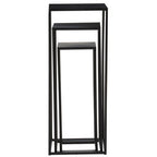 Nest of 3 Black Side Tables with Metal Base and Black Tops | Mandoli