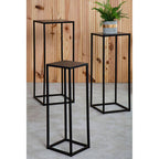 Nest of 3 Black Side Tables with Metal Base and Black Tops | Mandoli