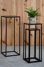 Nest of 3 Black Side Tables with Metal Base and Black Tops | Mandoli