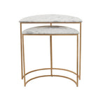 Nest of 2 White Marble Top Semicircular Side Tables with Gold Metal Open Frames | Mandoli