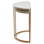 Nest of 2 White Marble Top Semicircular Side Tables with Gold Metal Open Frames | Mandoli