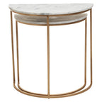 Nest of 2 White Marble Top Semicircular Side Tables with Gold Metal Open Frames | Mandoli