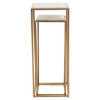 Nest of 2 White Marble Square Top Side Tables with Gold Metal Frame | Mandoli