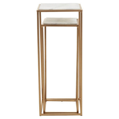 Nest of 2 White Marble Square Top Side Tables with Gold Metal Frame | Mandoli