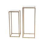 Nest of 2 White Marble Square Top Side Tables with Gold Metal Frame | Mandoli