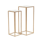 Nest of 2 White Marble Square Top Side Tables with Gold Metal Frame | Mandoli