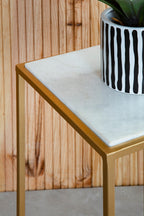 Nest of 2 White Marble Square Top Side Tables with Gold Metal Frame | Mandoli