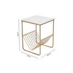 White Marble Top Side Table with Interconnected Gold Metal Frame and Open Rack Storage | Mandoli