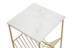 White Marble Top Side Table with Interconnected Gold Metal Frame and Open Rack Storage | Mandoli