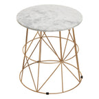 White Marble Top Round Side Table with Gold Cage Metal Frame | Mandoli