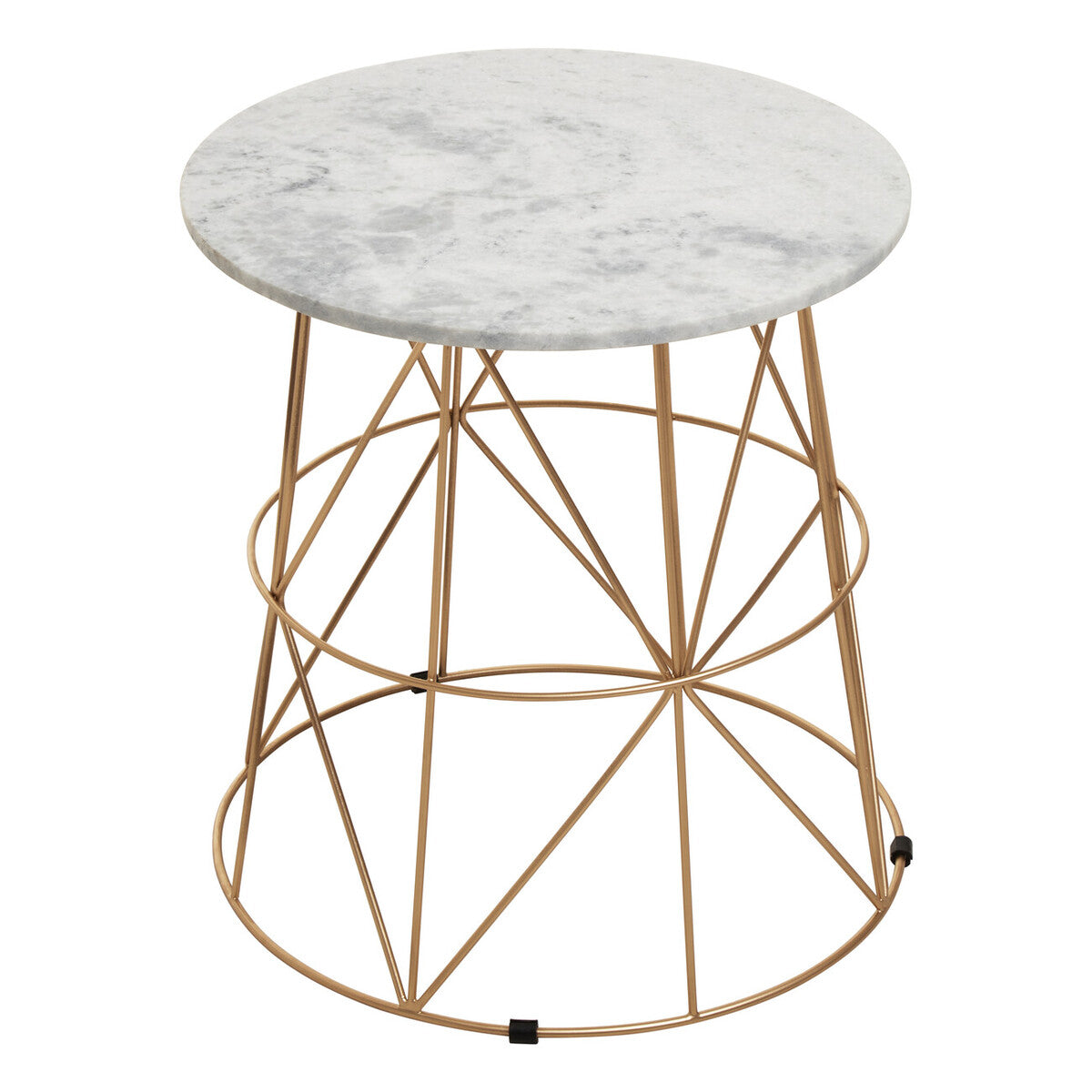 White Marble Top Round Side Table with Gold Cage Metal Frame | Mandoli