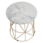 White Marble Top Round Side Table with Gold Cage Metal Frame | Mandoli