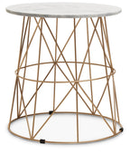 White Marble Top Round Side Table with Gold Cage Metal Frame | Mandoli
