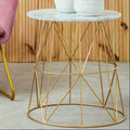 White Marble Top Round Side Table with Gold Cage Metal Frame | Mandoli