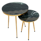 Green Marble Top Set of 2 Round Side Tables | Nirav