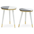 Set of 2 Black & White Marble Side Tables with White Legs and Gold Base Detailing | Nirav
