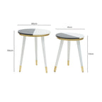 Set of 2 Black & White Marble Side Tables with White Legs and Gold Base Detailing | Nirav