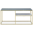 Assorted Marble Top Console Table with Geometric Gold Iron Frame and Lower Shelf | Nirav