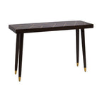 Brown Mango Wood Rectangular Console Table with Gold Tip Legs and Geometric Gold Lines on Top | Naro