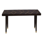 Brown Mango Wood Rectangular Console Table with Gold Tip Legs and Geometric Gold Lines on Top | Naro
