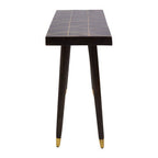 Brown Mango Wood Rectangular Console Table with Gold Tip Legs and Geometric Gold Lines on Top | Naro