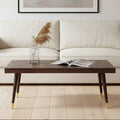 Brown Mango Wood Rectangular Coffee Table with Gold Tip Legs and Geometric Gold Lines on Top | Naro