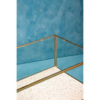 Glass Top Coffee Table with White Terrazzo Effect Shelf and Gold Metal Frame | Novi