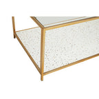 Glass Top Coffee Table with White Terrazzo Effect Shelf and Gold Metal Frame | Novi