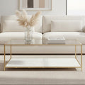 Glass Top Coffee Table with White Terrazzo Effect Shelf and Gold Metal Frame | Novi